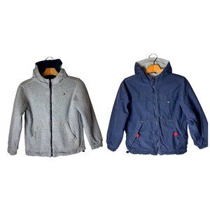 Tommy Hilfiger Jacket Boys 7 Blue Gray Full Zip Reversible Hooded Coat Outdoor